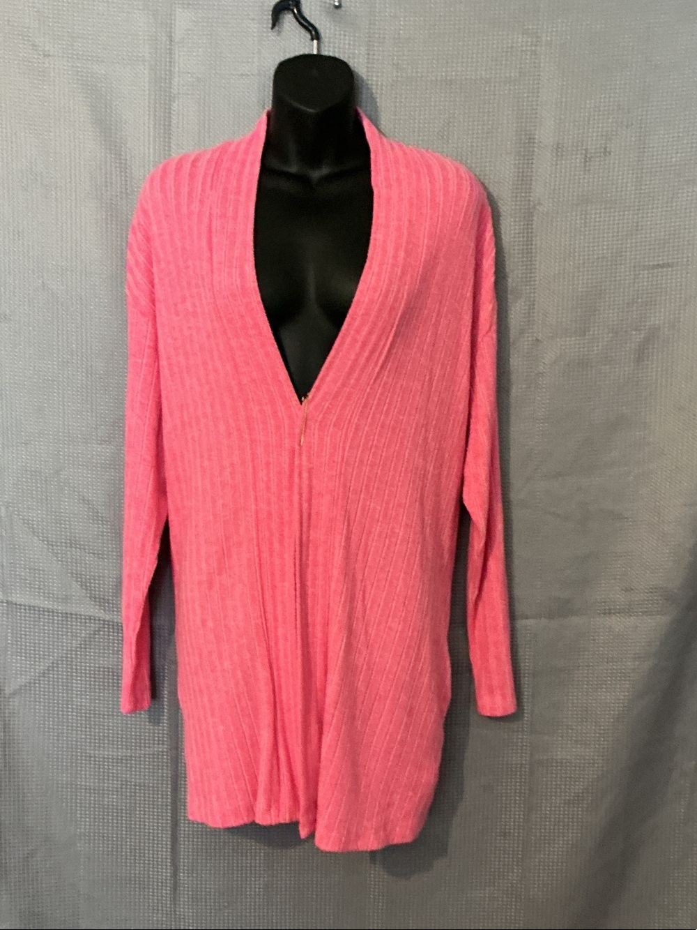 Ribbed Open-Front Cardigan in Bright Pink